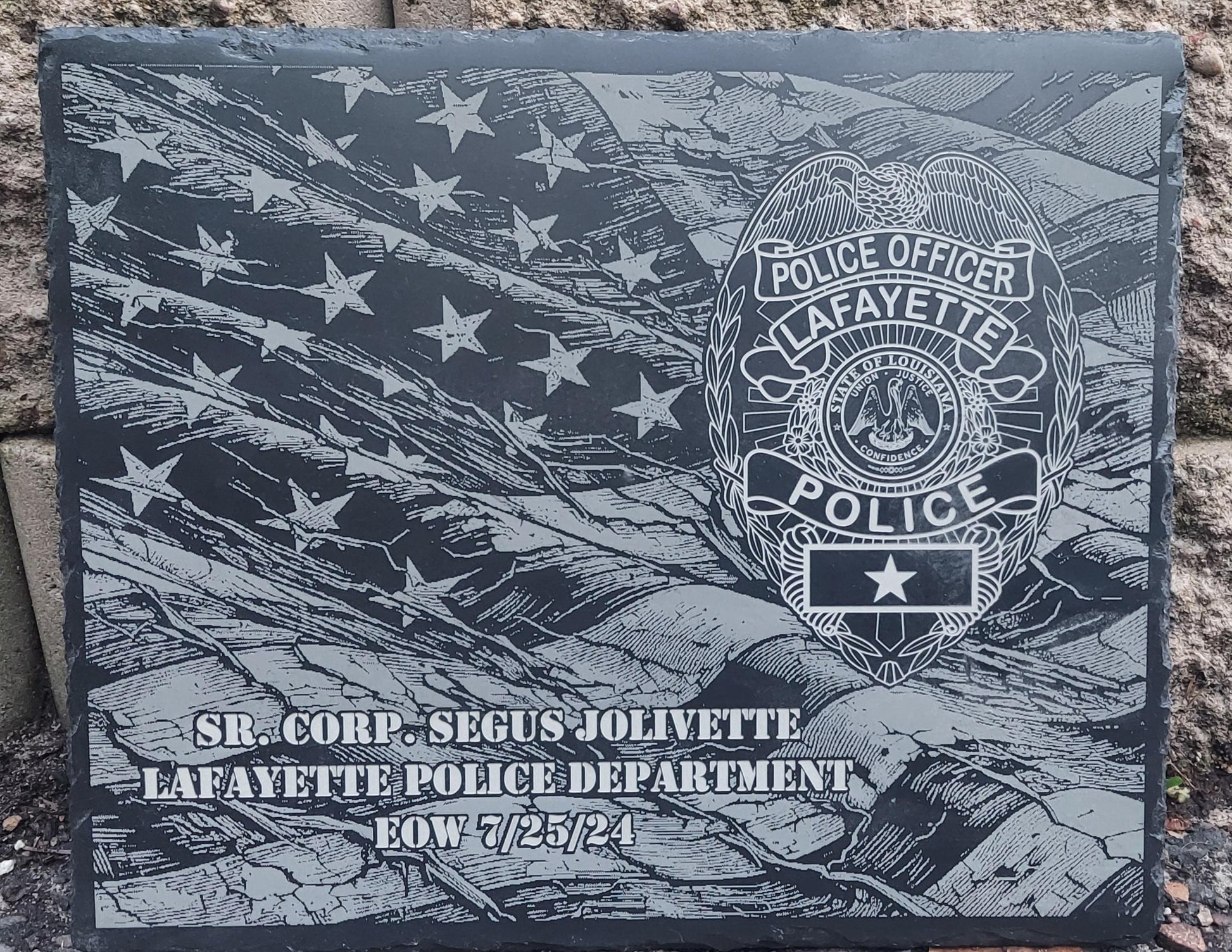 custom laser engraved police officer memorial slate plaque
