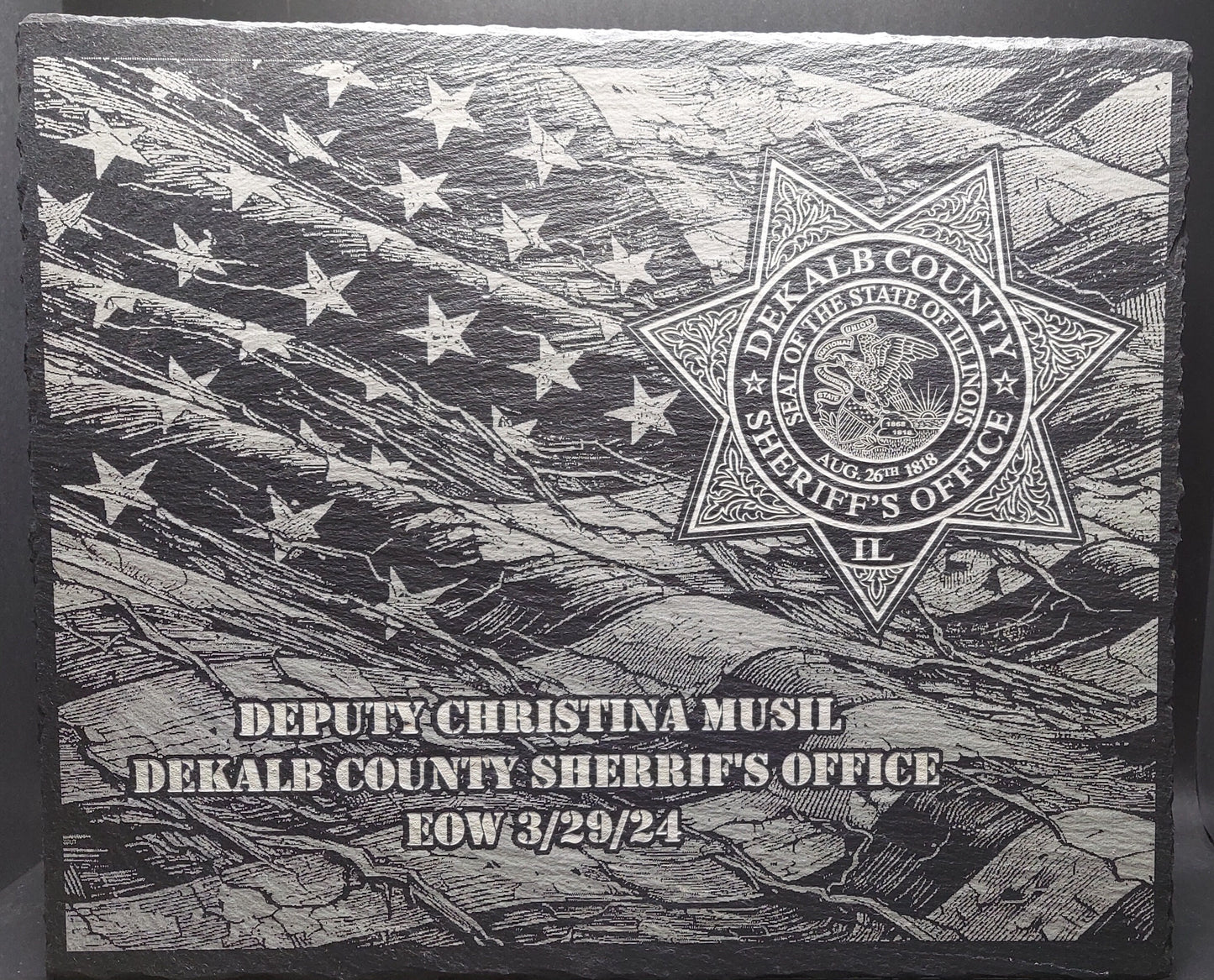 custom laser engraved police officer memorial slate plaque