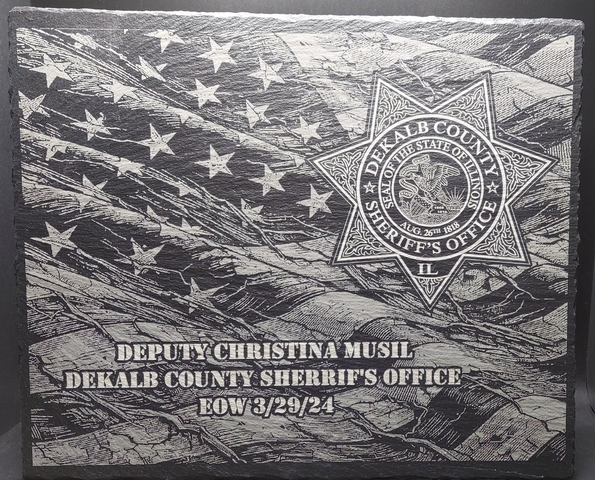 custom laser engraved police officer memorial slate plaque