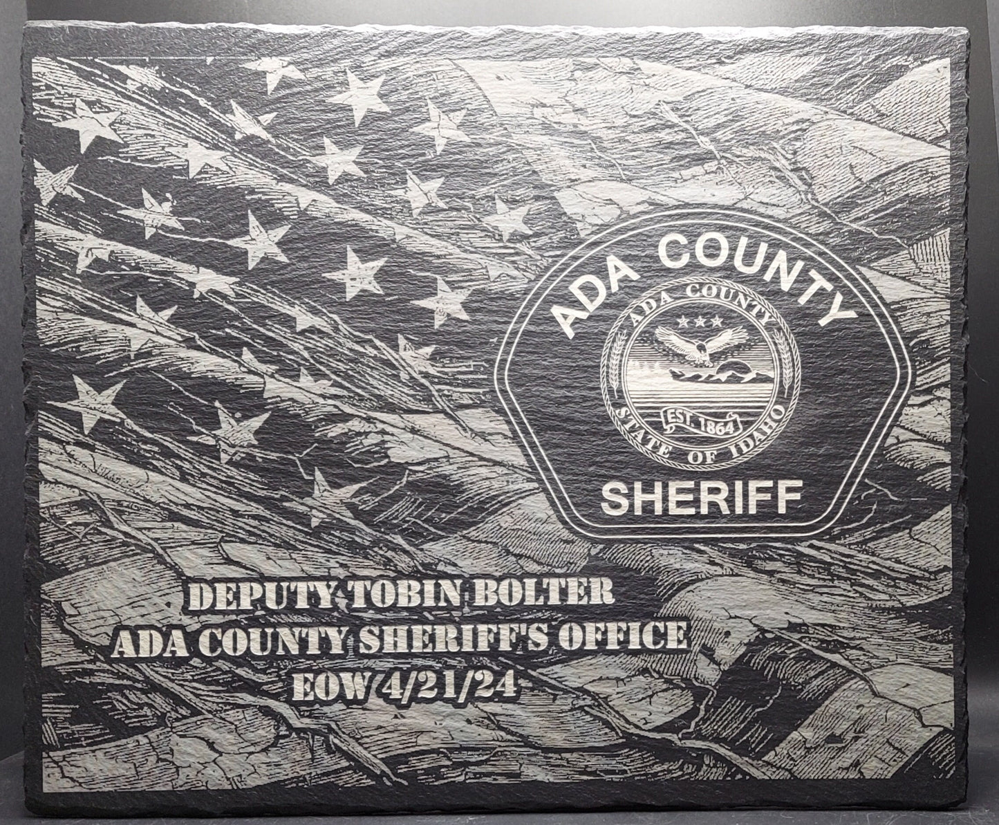 custom laser engraved police officer memorial slate plaque