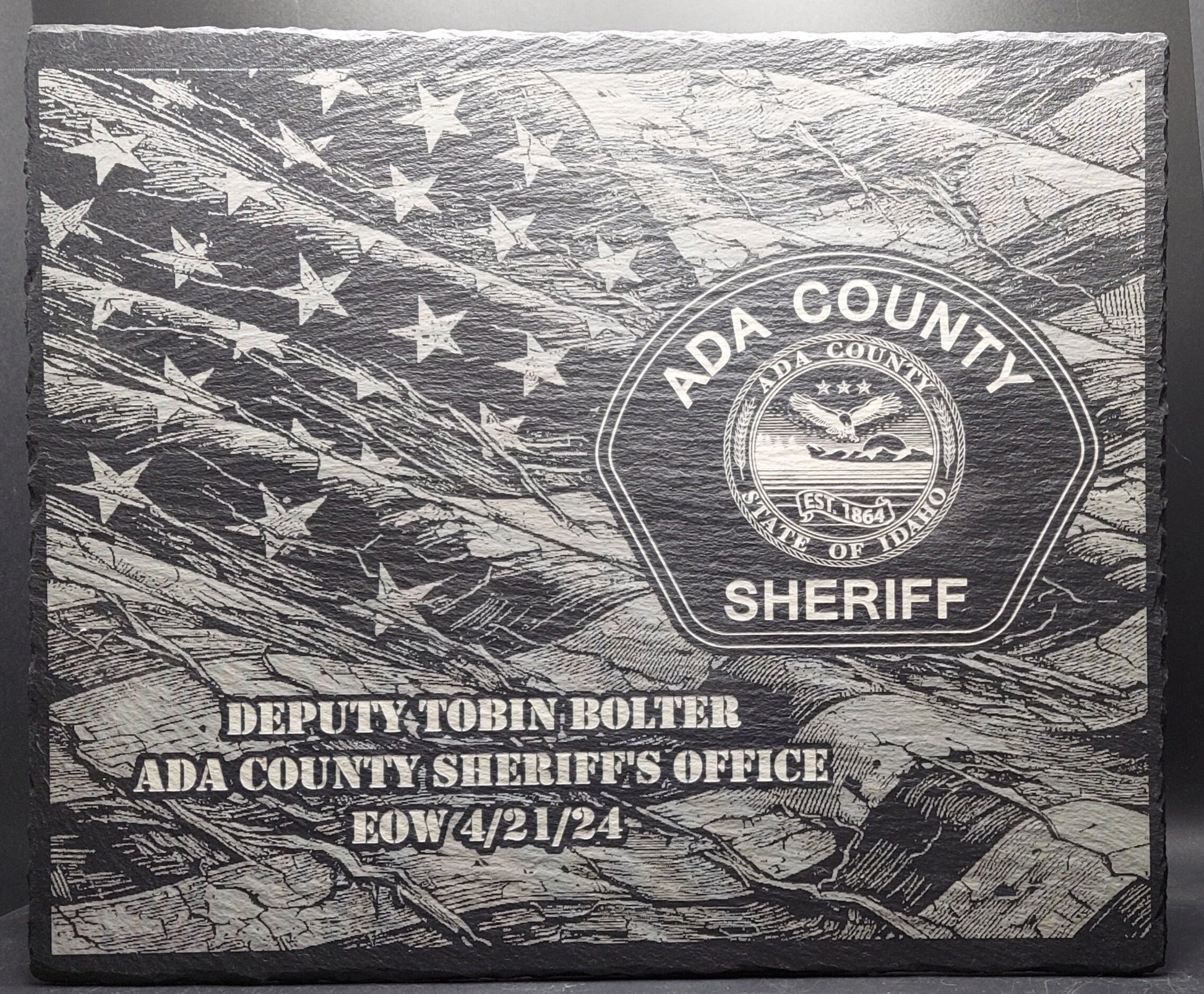 custom laser engraved police officer memorial slate plaque
