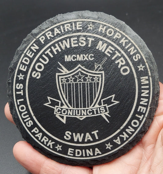 custom laser engraved police swat slate round coaster