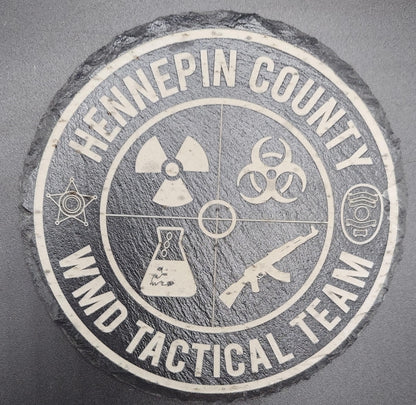 custom laser engraved police swat slate round coaster