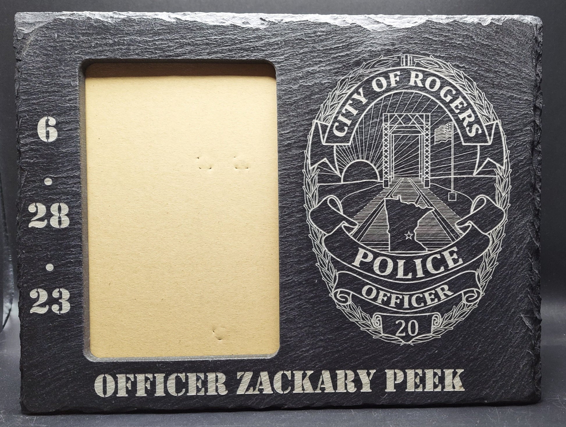 custom laser engraved slate photo frame