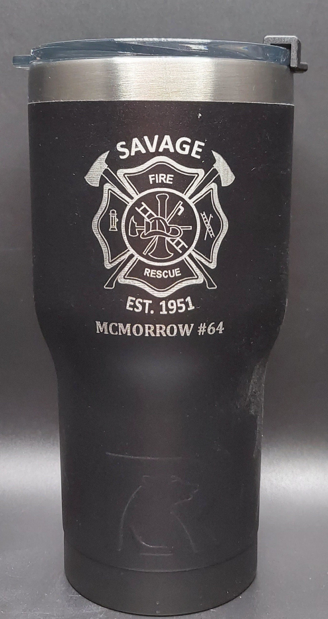 custom laser engraved tumbler firefighter