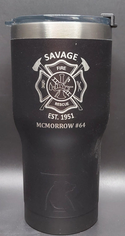 custom laser engraved tumbler firefighter