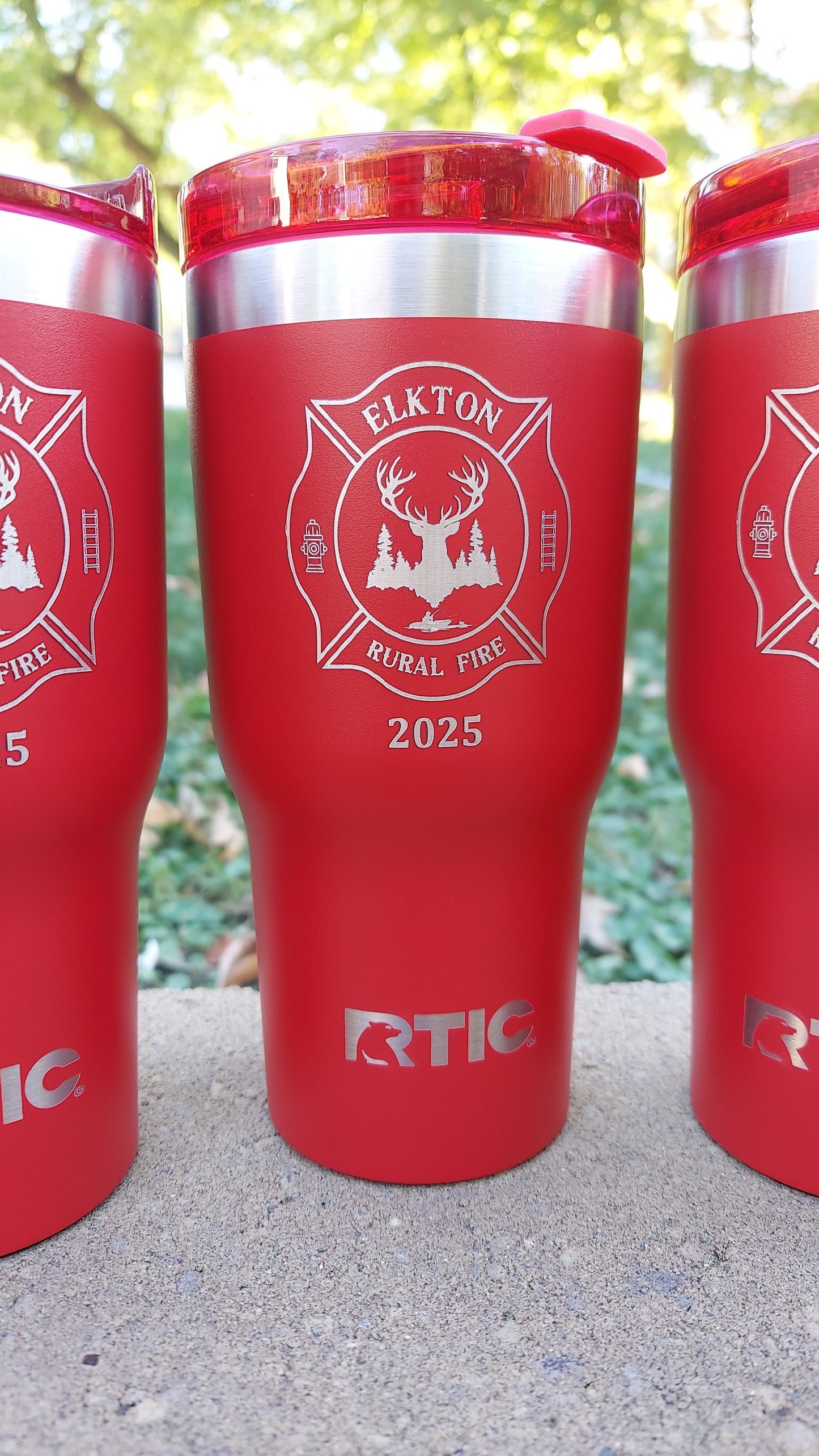 custom laser engraved tumbler firefighter red