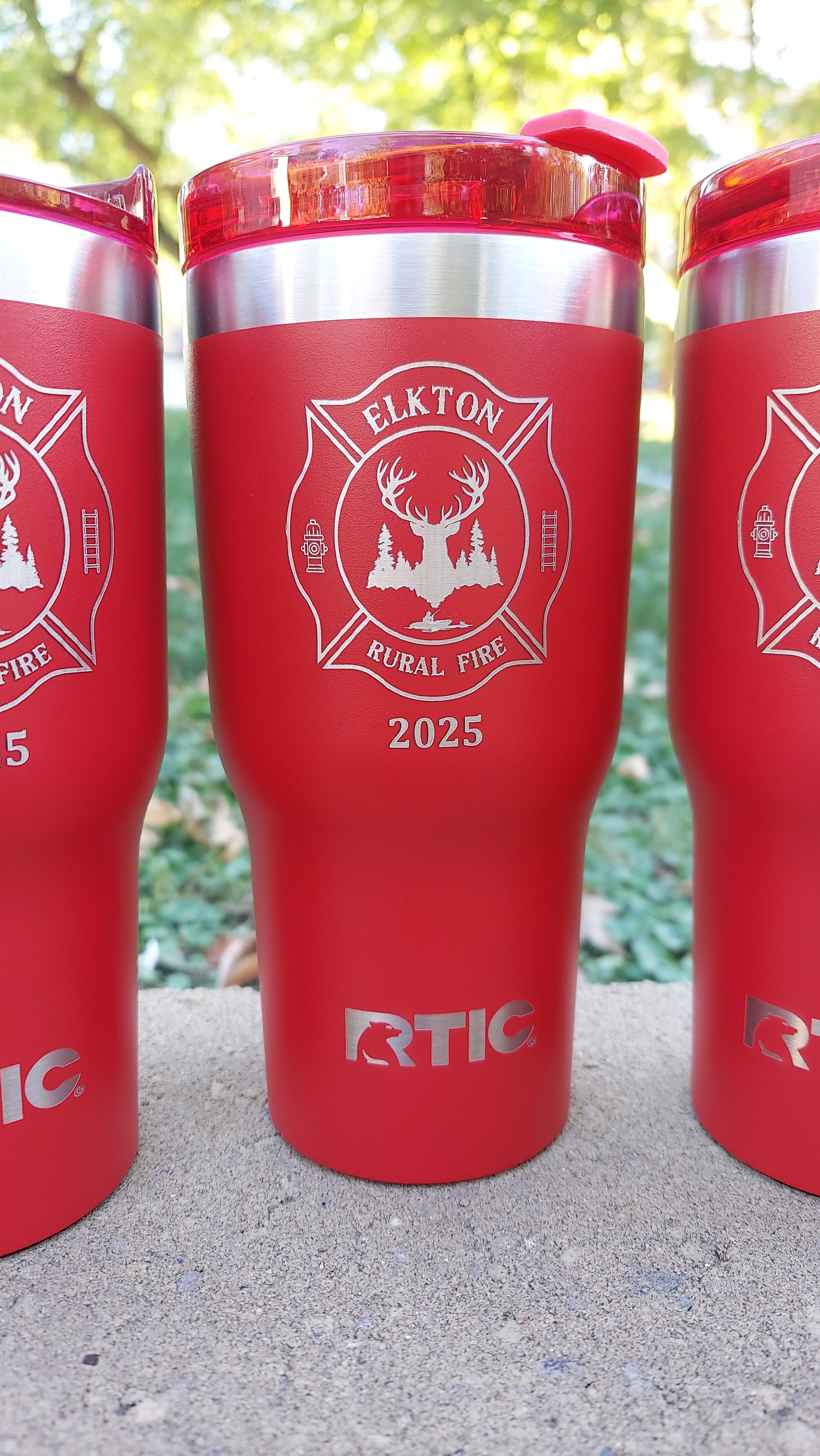 custom laser engraved tumbler firefighter red