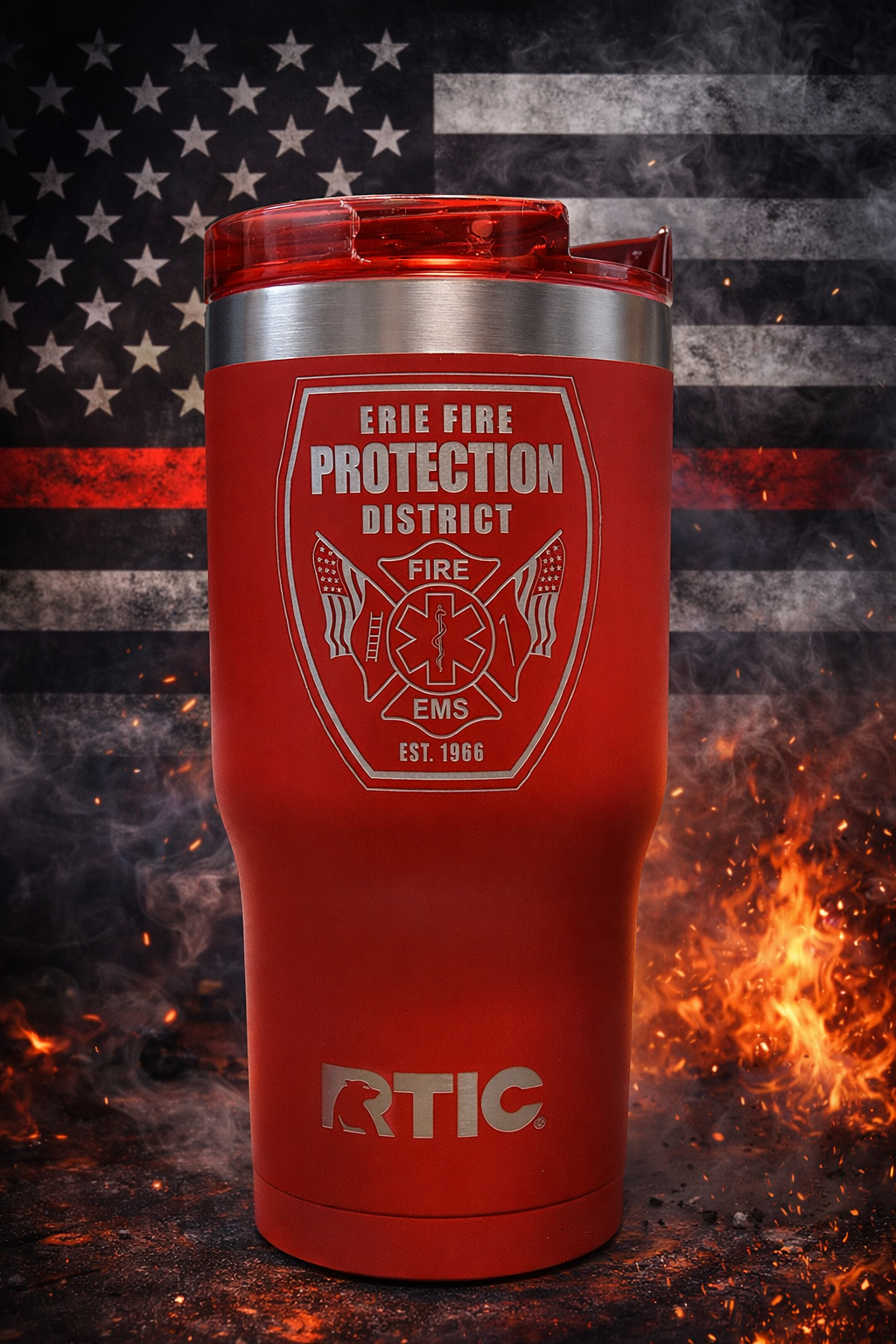 custom laser engraved tumbler firefighter red