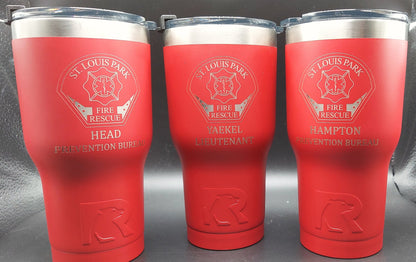 custom laser engraved tumbler firefighter red