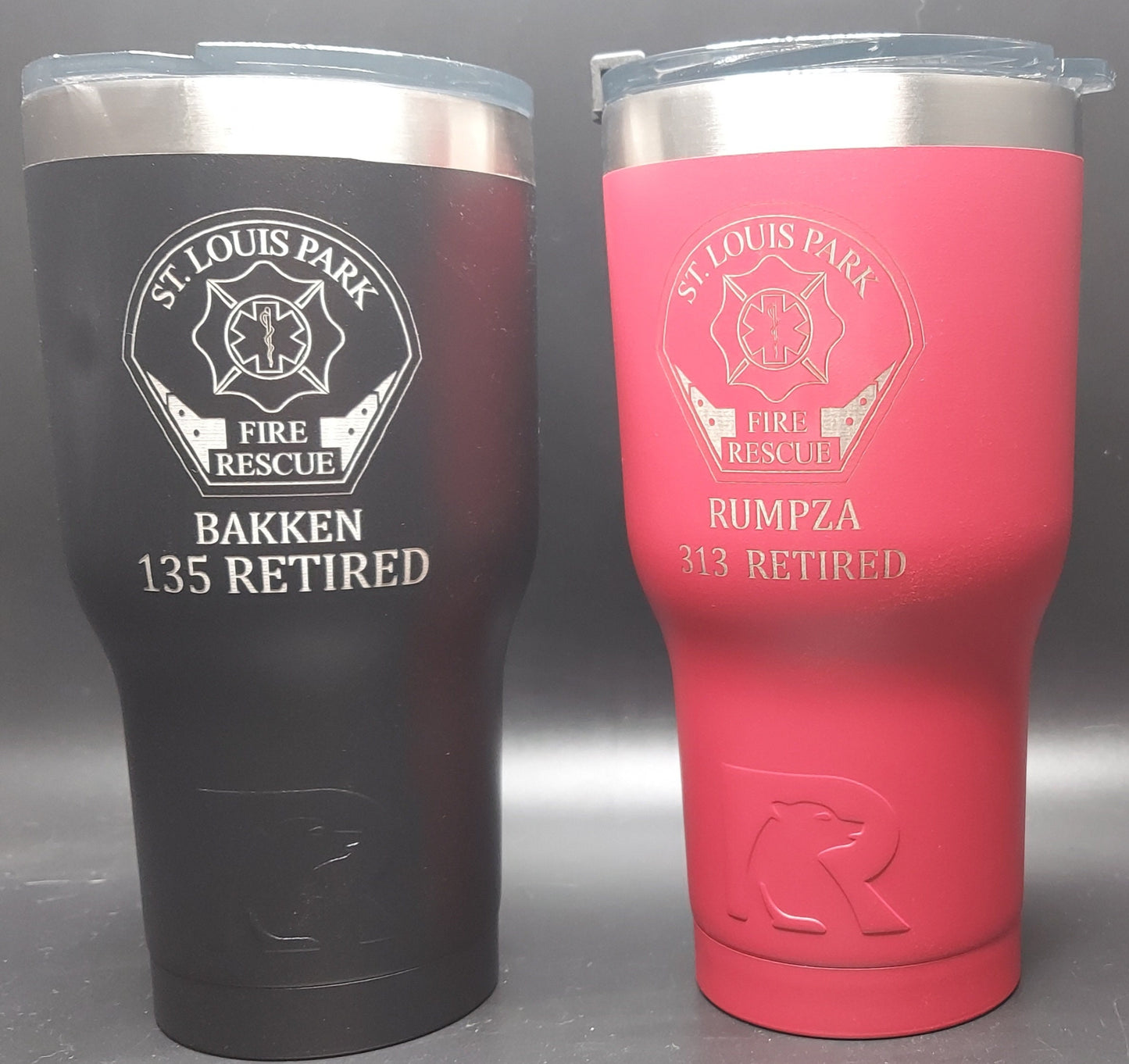 custom laser engraved tumbler firefighter red