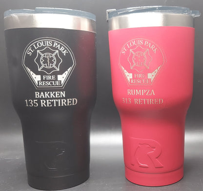 custom laser engraved tumbler firefighter red