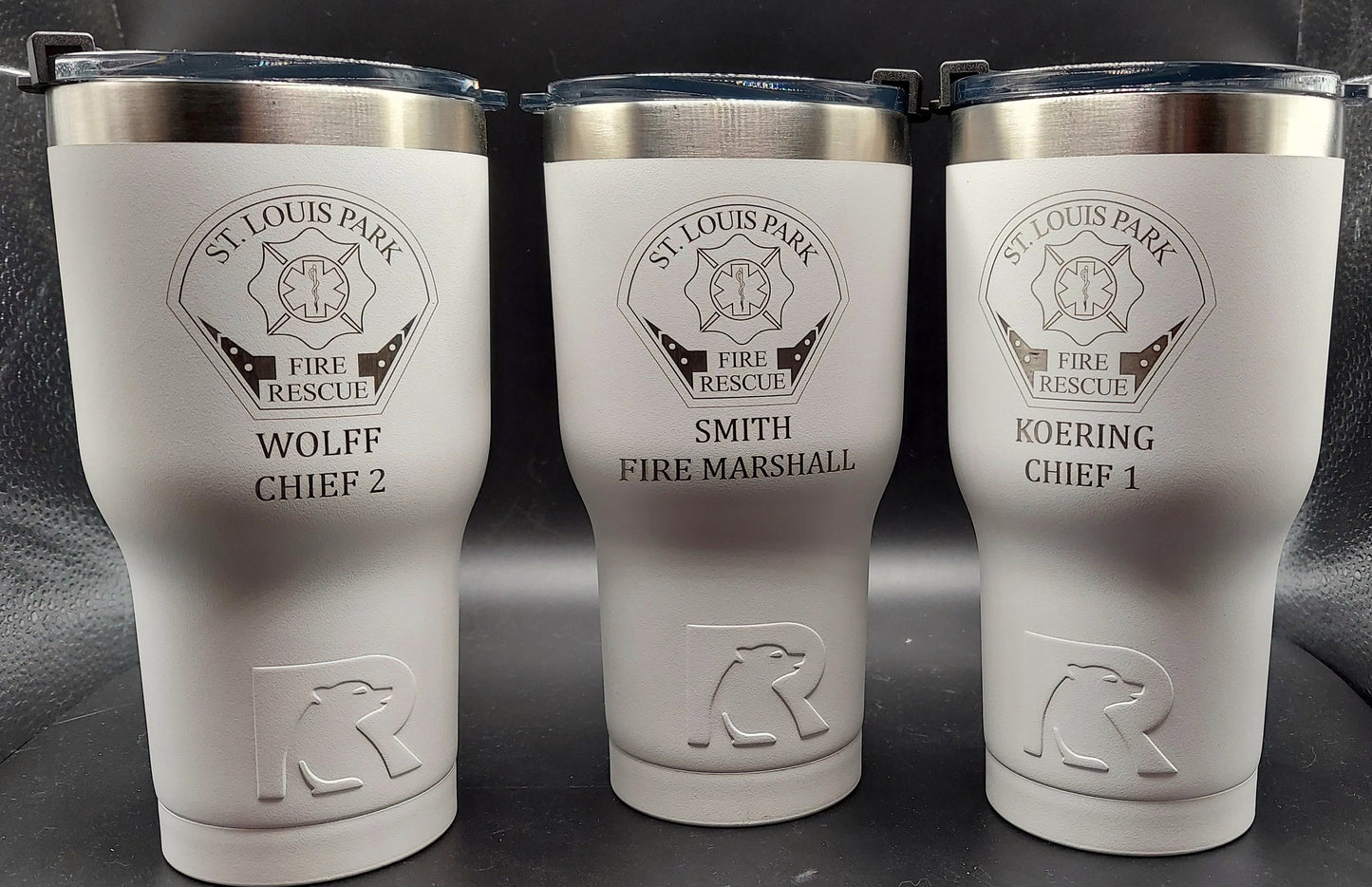 custom laser engraved tumbler firefighter red