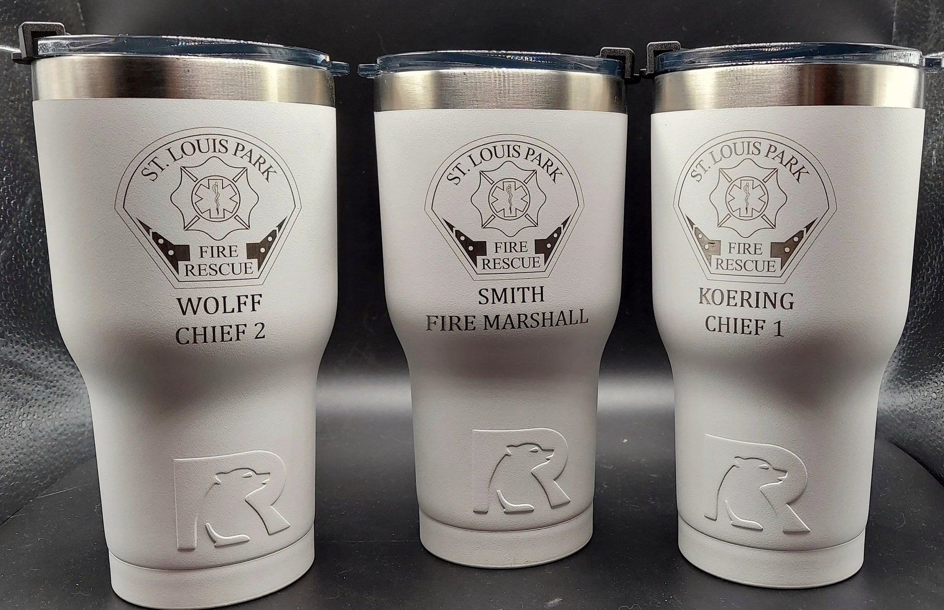custom laser engraved tumbler firefighter red