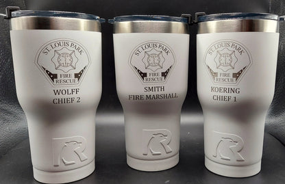 custom laser engraved tumbler firefighter red