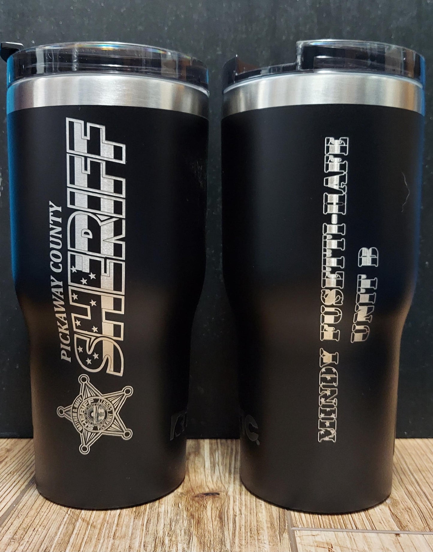 custom laser engraved tumbler squad graphics