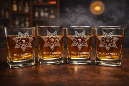 custom laser engraved whiskey glasses sheriffs badge