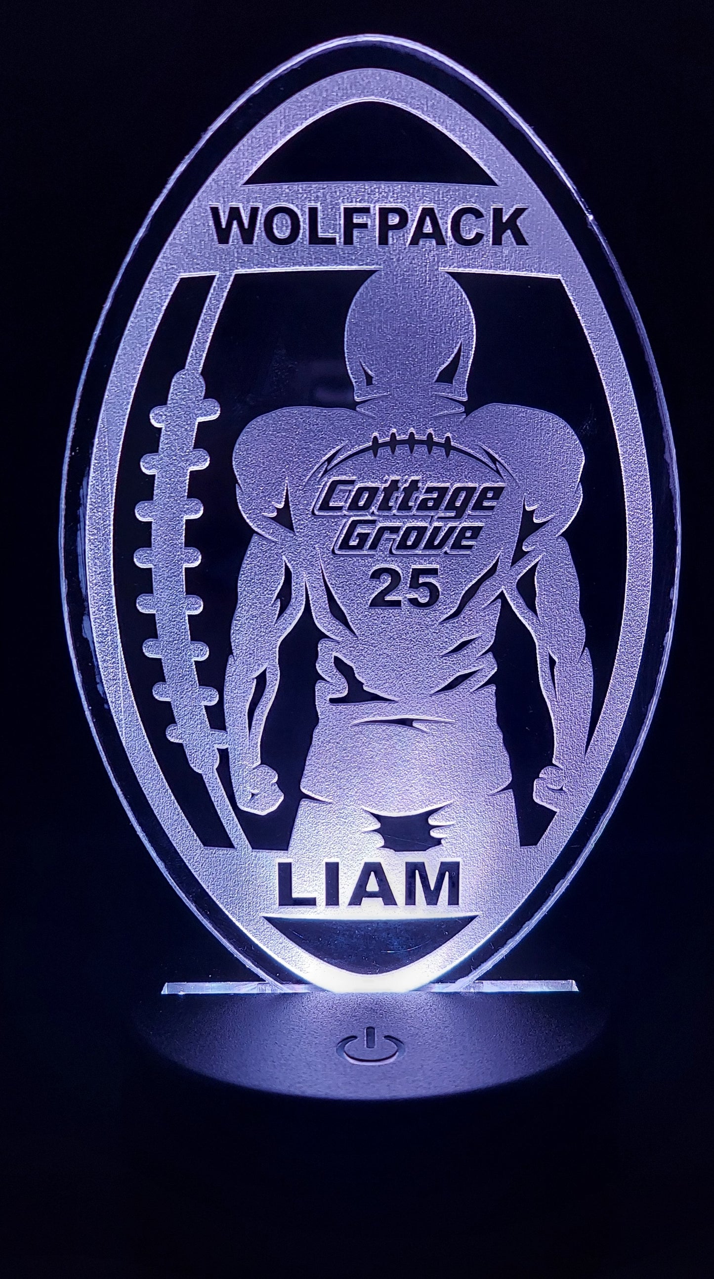 engraved acrylic football night light with light base