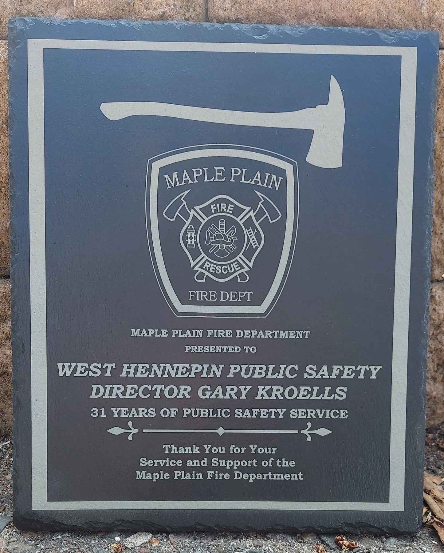 engraved firefighter retirement slate plaque