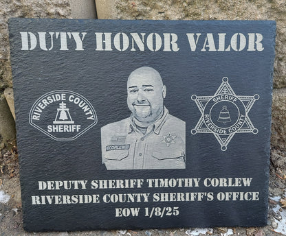 engraved police memorial plaque Deputy Sheriff Timothy Corlew Riverside County Sheriffs Office California