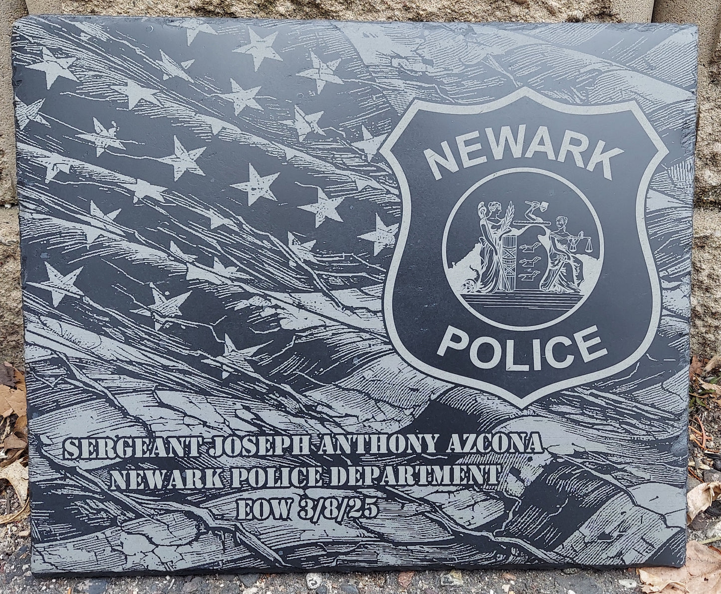 engraved police memorial plaque Sergeant Joseph Anthony Azcona Newark Police Department New Jersey
