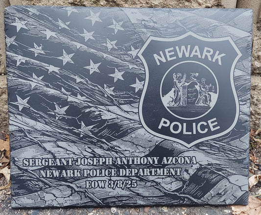 engraved police memorial plaque Sergeant Joseph Anthony Azcona Newark Police Department New Jersey