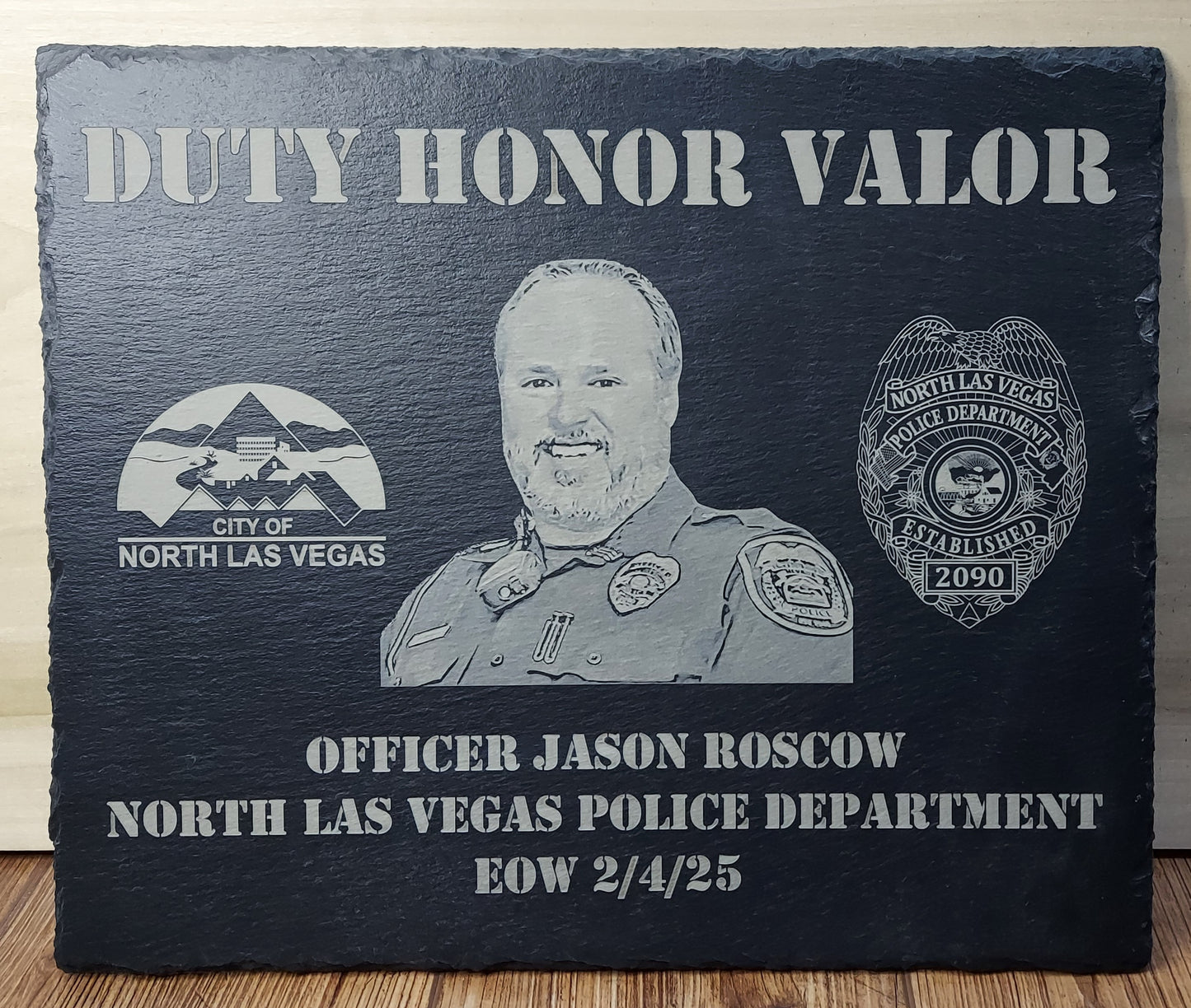 engraved police memorial plaque officer jason roscow north las vegas police department 