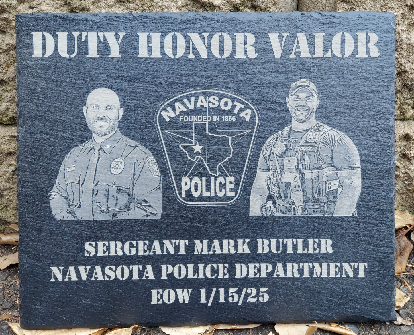 engraved police memorial plaque sergeant mark butler navasota police department 