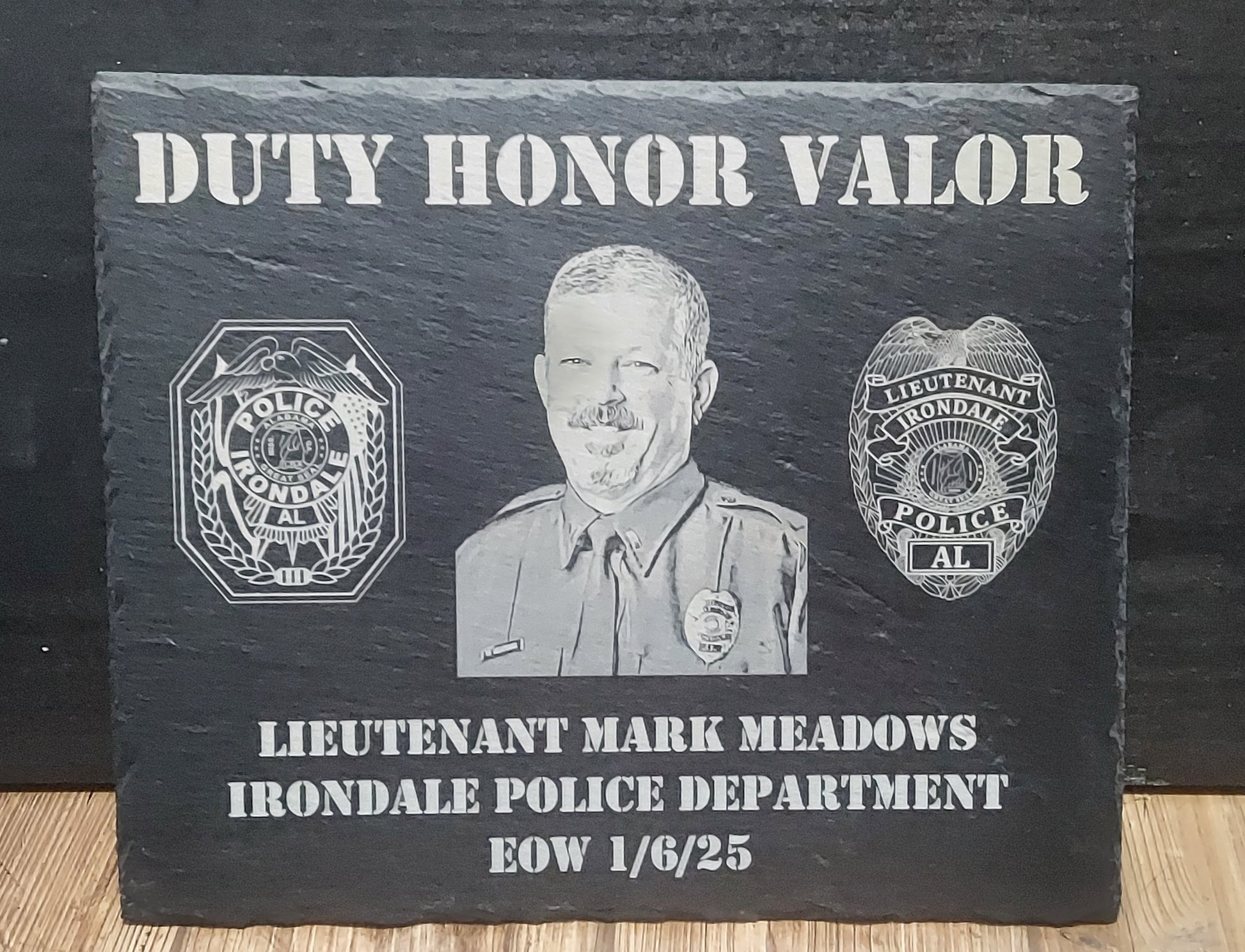 engraved police officer memorial lieutenant mark meadows irondale police department 