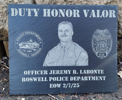 engraved police officer memorial plaque officer jeremy labonte roswell police department 