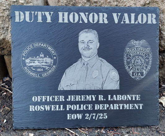 engraved police officer memorial plaque officer jeremy labonte roswell police department 