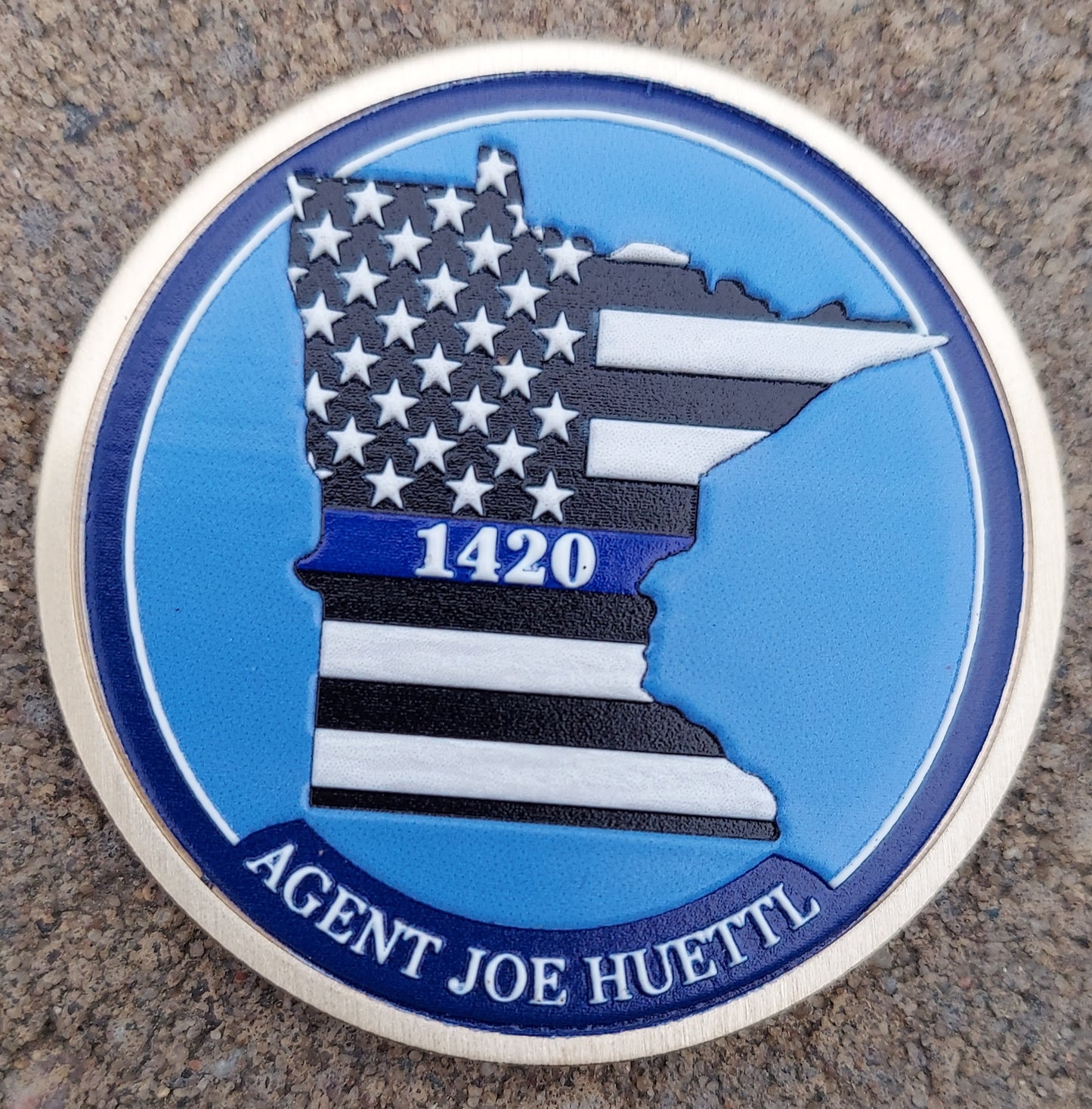 full color challenge coin agent huettl bca minnesota blue line flag 