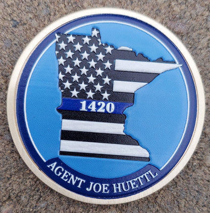 full color challenge coin agent huettl bca minnesota blue line flag 