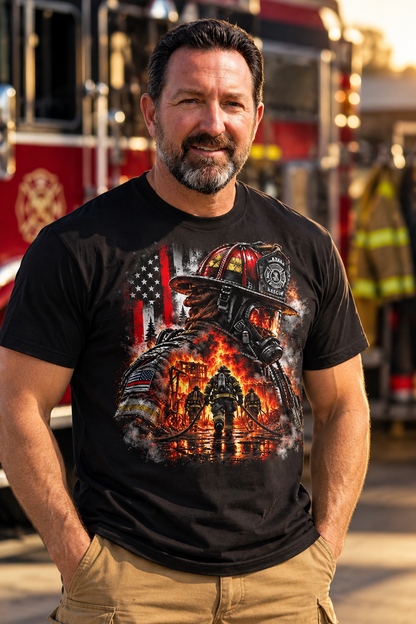 into the fire tshirt firefighter red line flag fireman 