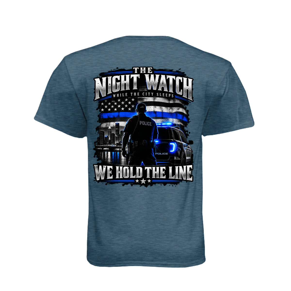 The Night Watch police T-shirt with Thin Blue Line flag and police officer