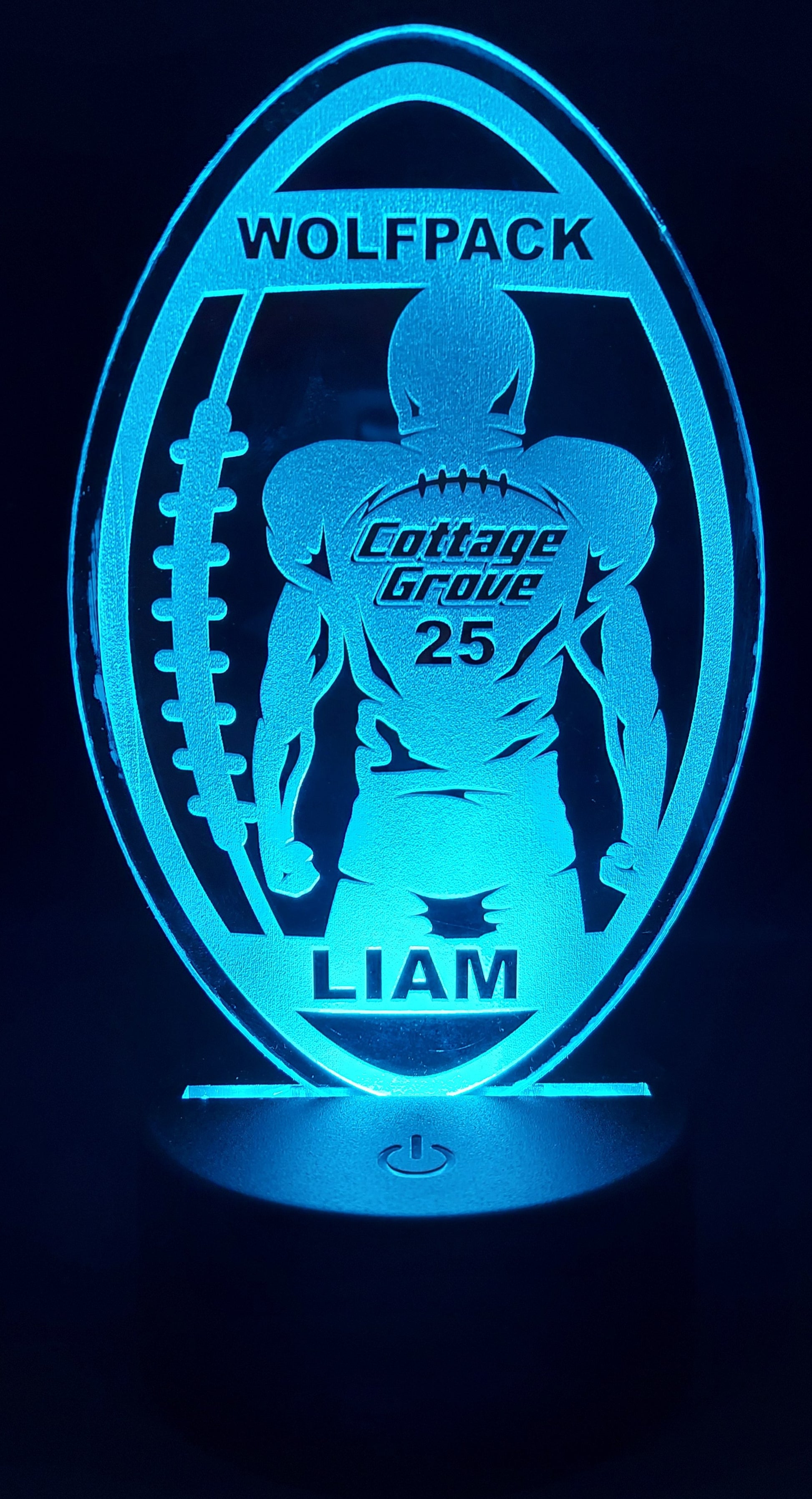 personalized engraved acrylic football night light with light base