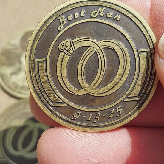 Engraved wedding challenge coin