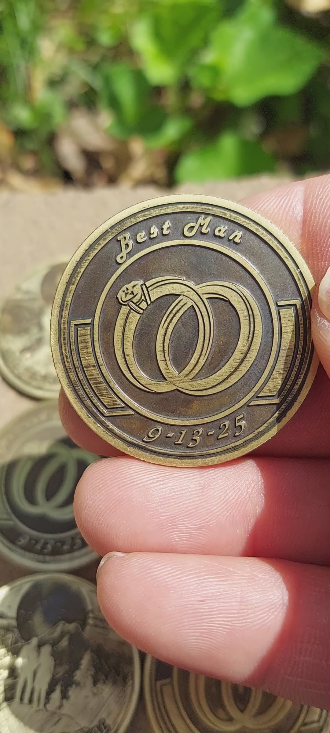 Engraved wedding challenge coin
