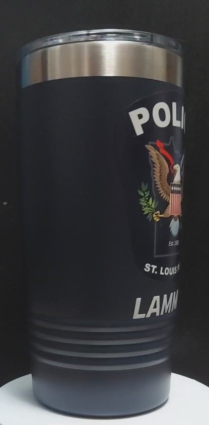 Custom Police Tumbler – 20oz Polar Camel UV Printed | Personalized Law Enforcement Badge or Patch Tumbler (Blue & Black)