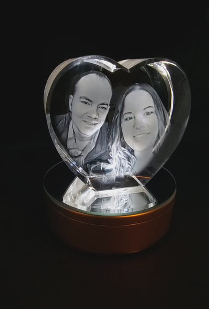 custom laser engraved 3d crystal heart shaped keepsake