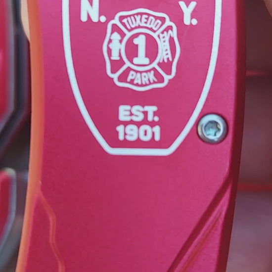 custom engraved red bison river knives firefighter fireman paramedic fire department 