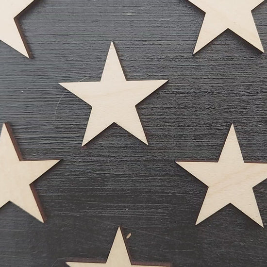 custom burnt wood blue line flag with text 