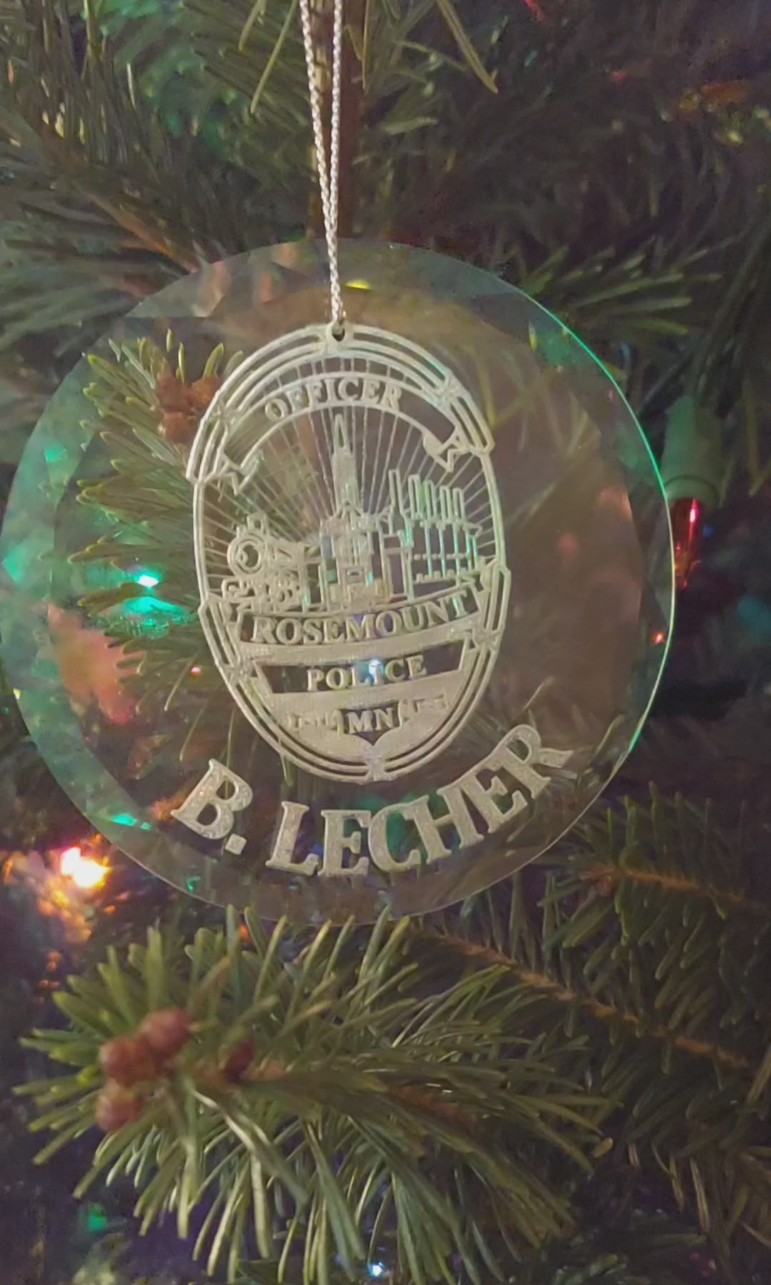 custom laser engraved crystal christmas ornament rosemount police department 