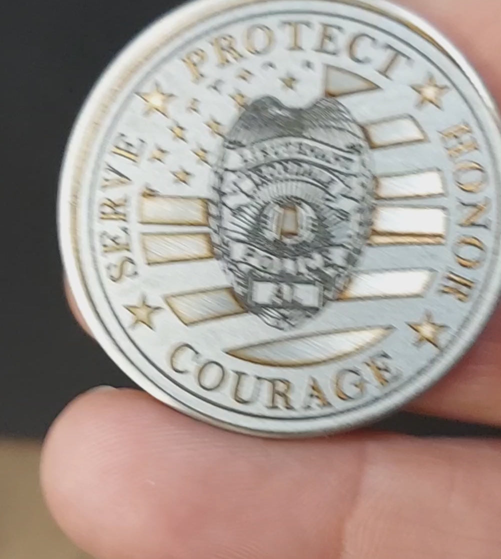 custom laser engraved challenge coin with flag