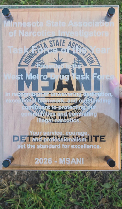 Custom Engraved Red Alder & Acrylic Award Plaque 