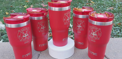custom laser engraved tumbler firefighter red