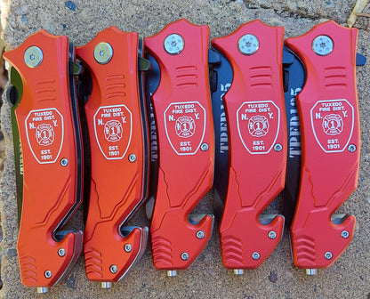 custom engraved red bison river knives firefighter fireman paramedic fire department 